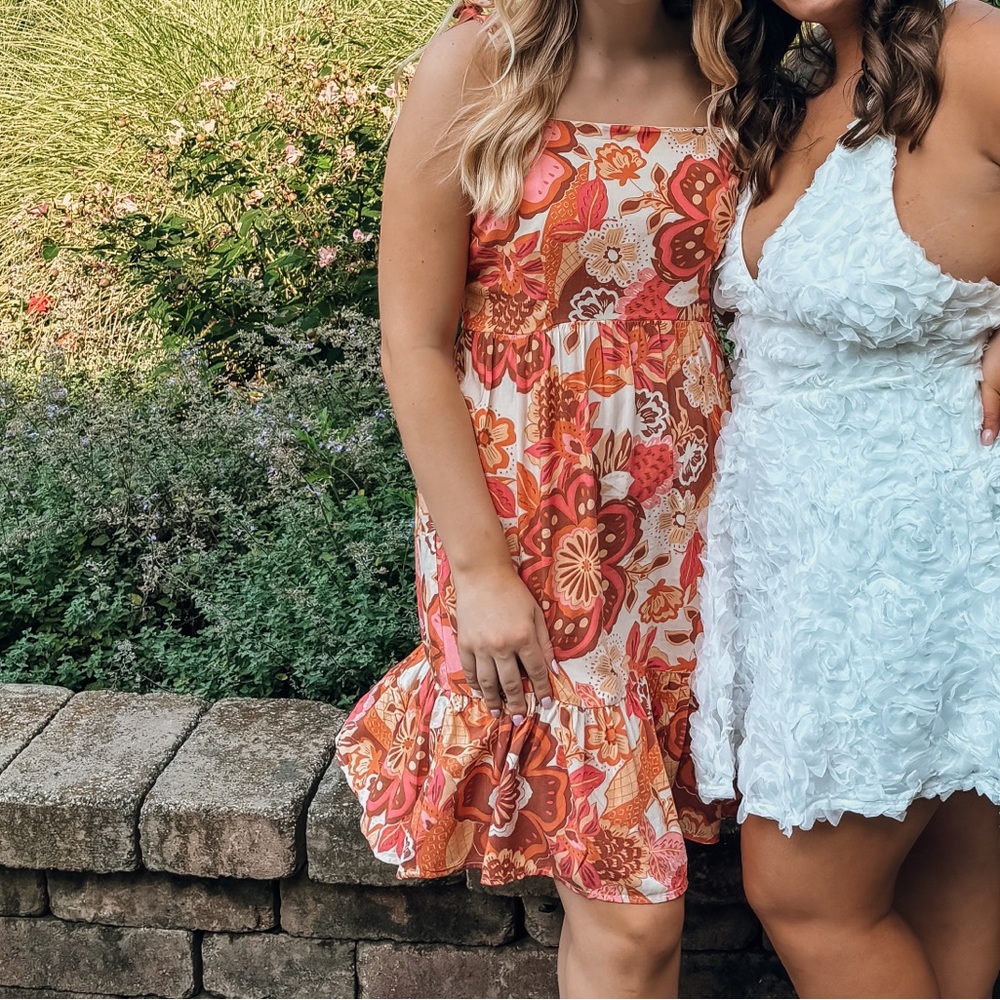 Floral Orange and White Dress